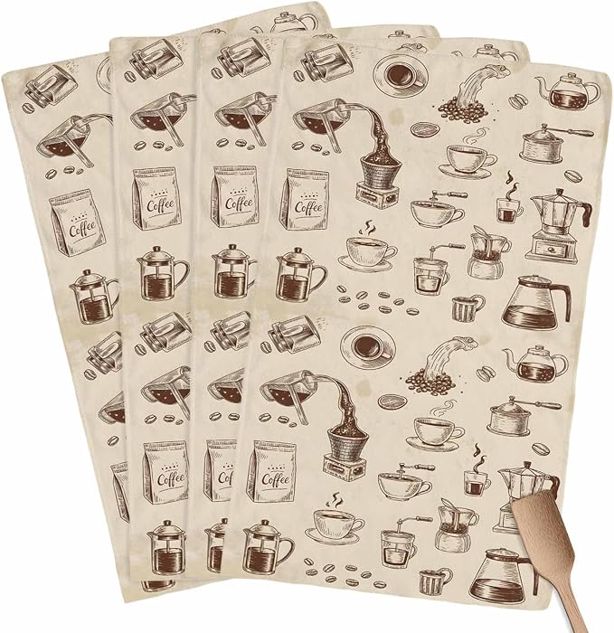 Coffee Kitchen Towel Vintage Coffee Beans Brewing Equipment Linen Texture Quick by Unknown