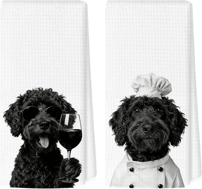 Funny Portuguese Water Dog Kitchen Towels Set of 2, Dog Kitchen Bar Accessories by Unknown
