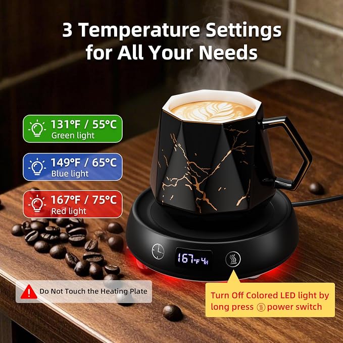 Coffee Mug Warmer & Marbling Mug Set, 1-9H Delay Start Timer Smart Heated - Image 2