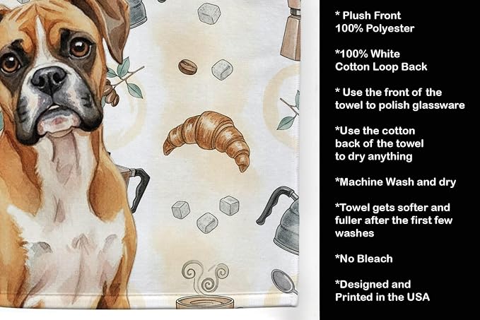 Caroline's Treasures Boxer Coffee Bar Kitchen Towel Velour Plush Front and - Image 4