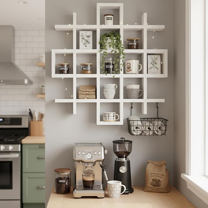 Suzile Oversize Coffee Mug Display Rack Wooden Display Shelves Rustic Wooden - Image 3