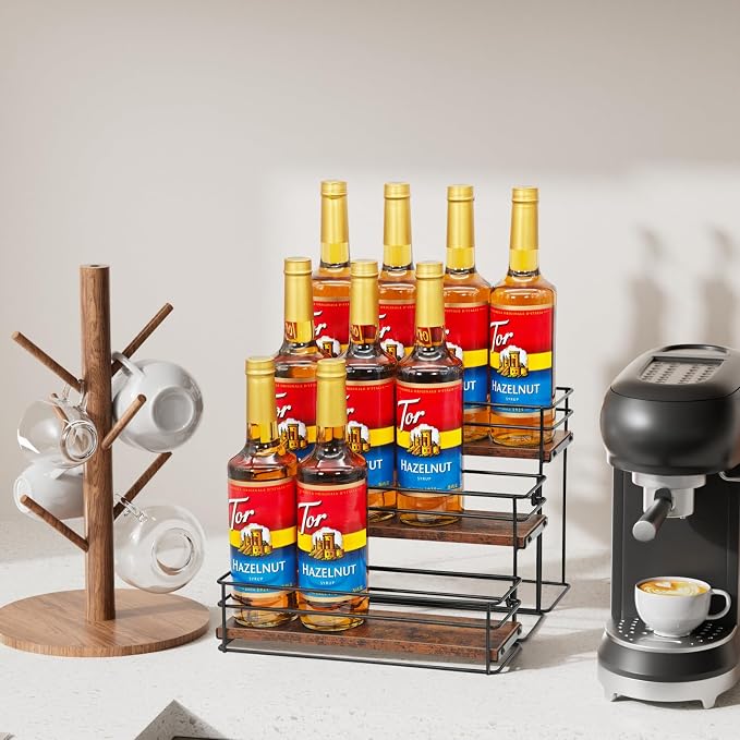 12 Bottle Coffee Syrup Organizer Rack, 3 Tier Coffee Syrup Bottle Stand Holder - Image 4