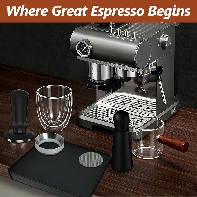 7 Pcs 53mm Espresso Accessories Kit, Spring Loaded Calibrated Tamper, WDT Tool - Image 7