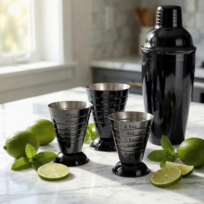 Homestia Black Multi Unit Measuring Cup, Stainless Steel Bar Jigger - Image 2