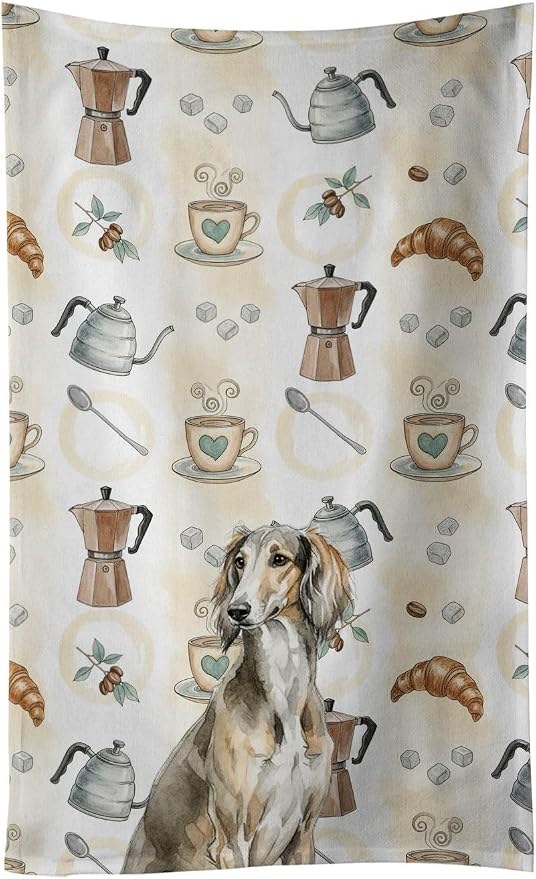 Caroline's Treasures Grizzle Saluki Coffee Bar Kitchen Towel Velour Plush Front by CarolinesTreasures