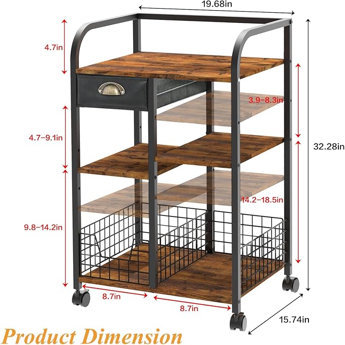 keomaisyto Microwave Cart with Storage, Kitchen Island Cart with Table Top & - Image 3