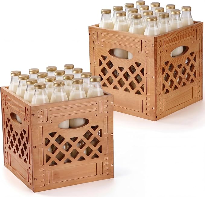 Geelin 2 Pack Wooden Milk Crate, Decorative Farmhouse Basket Organizer by Geelin