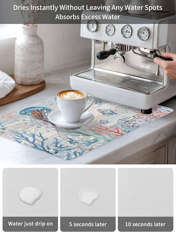 Blue Jellyfish Coffee Mat For Countertop Coffee Bar Accessories, Absorbent - Image 8