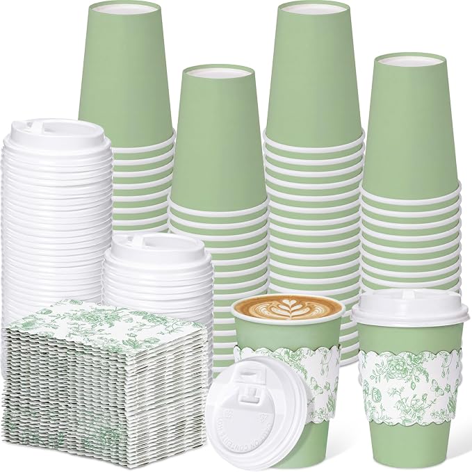 24 Set 16oz Sage Green Disposable Coffee Cups by Sunnychicc