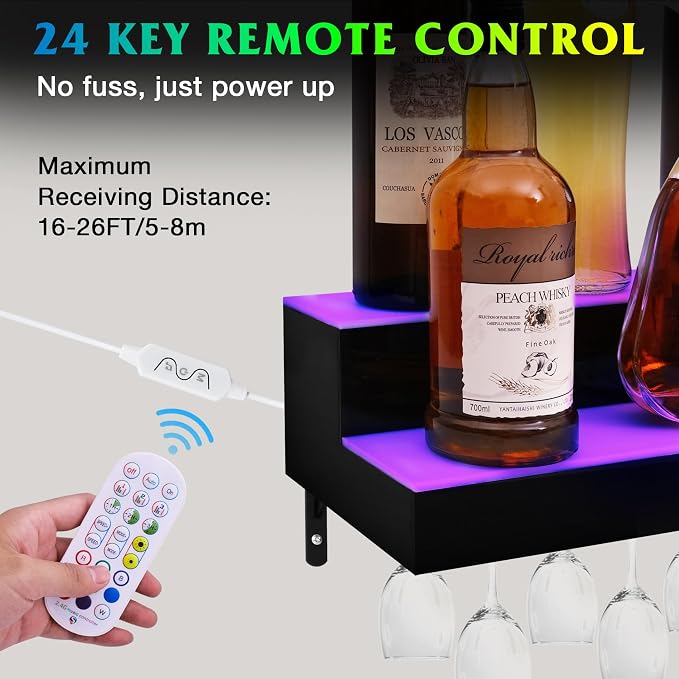 LED Lighted Liquor Bottle Display Shelf Wall Mount Wine Rack, 2 Tiers 24Inch - Image 3