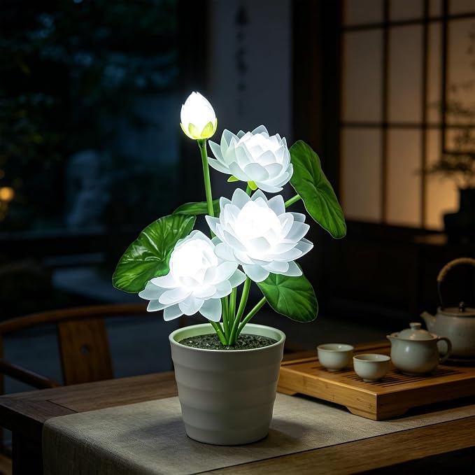 Artificial White Lotus Flower Lamp Flower Night Light - Image 5