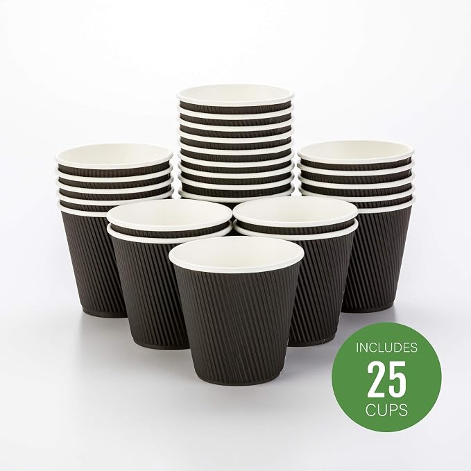 Restaurantware Ripple Wall Coffee Cups 25 Count 8 Ounce Insulated Black Paper - Image 2