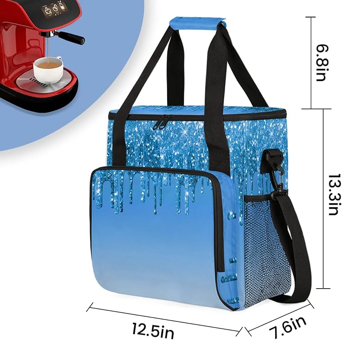 Diamond Blue Glitter Coffee Maker Carring Bag, Large Insulated Storage - Image 2