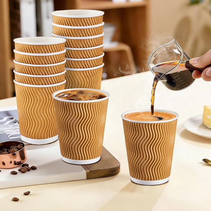 Clawsoff 120 Pack 10 oz Coffee Cups, Disposable Corrugated Insulated Ripple - Image 5