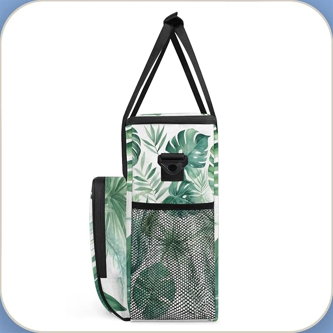 Tropical Leaves Green Palm Leaf Coffee Maker Carring Bag, Large Insulated - Image 4