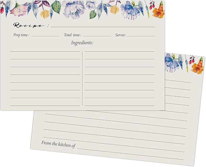4x6 Recipe Cards, 50 Pack, 300gsm Thick Double-Sided Wildflower Design by Unknown