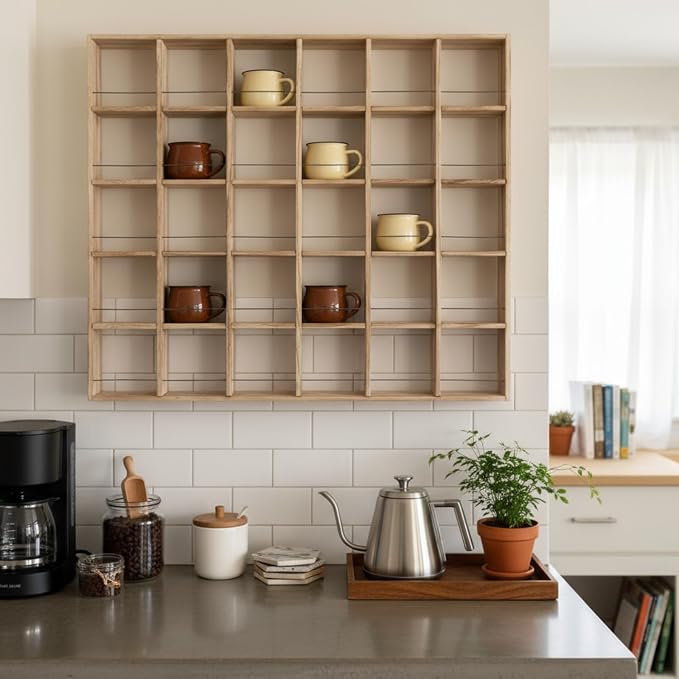 Kigley Oversize Coffee Mug Display Rack Wooden Shelves Rustic Shot Glass - Image 5