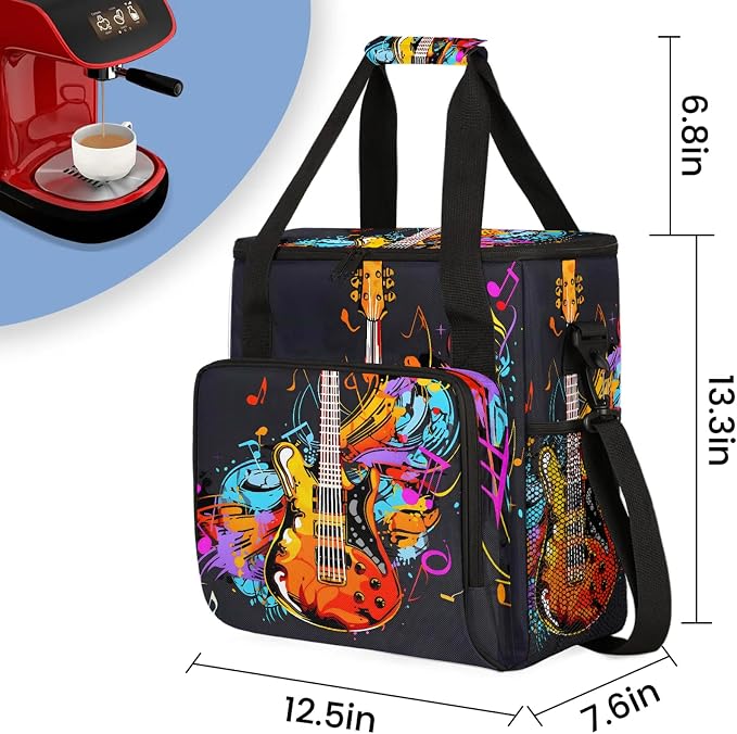 Electric Guitar Music Theme Coffee Maker Carring Bag, Large Insulated Storage - Image 2