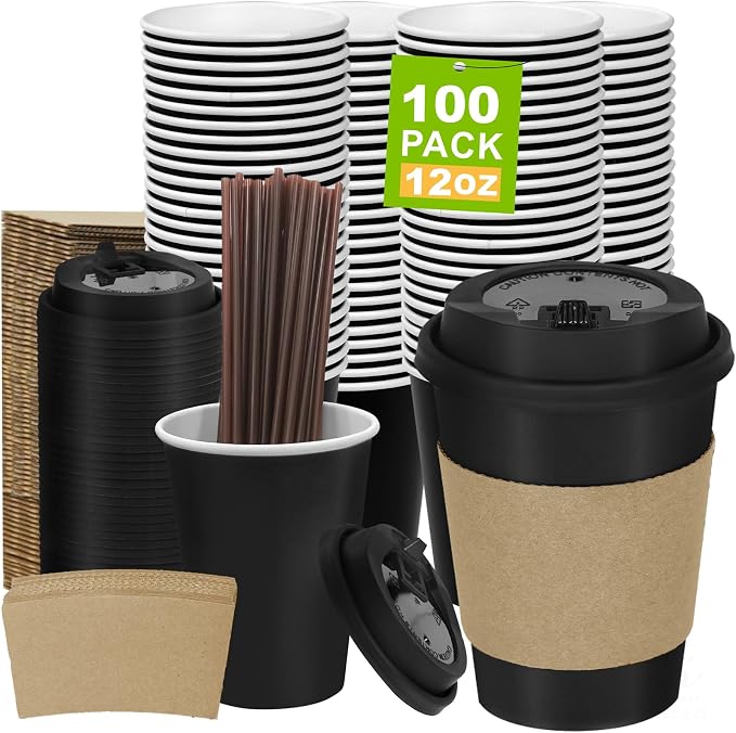 100 Pack 12 oz Disposable Coffee Cups by COOLCAP