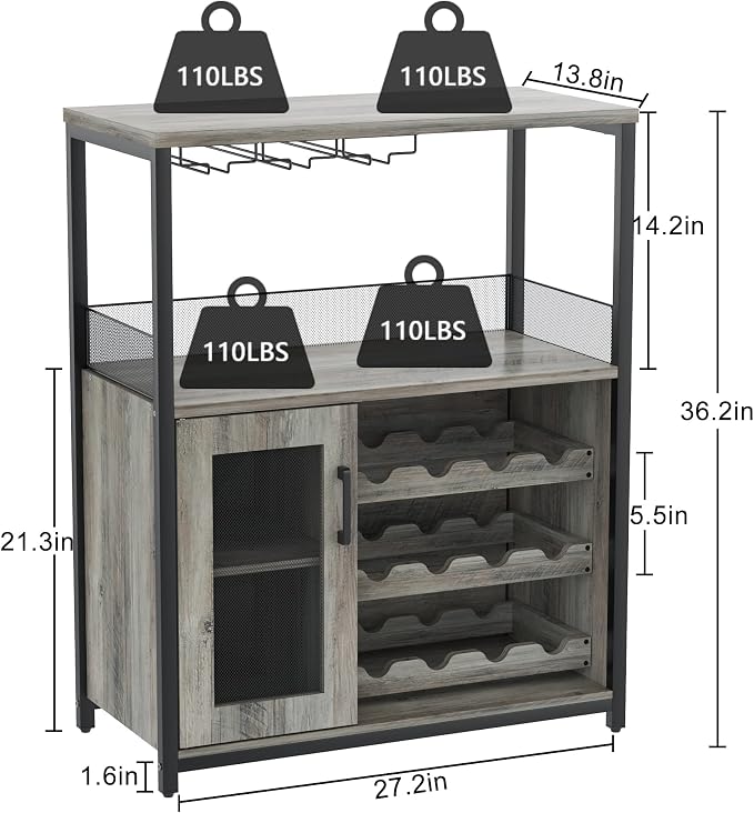 IDEALHOUSE 3-Tier Wine Bar Cabinet - Image 2