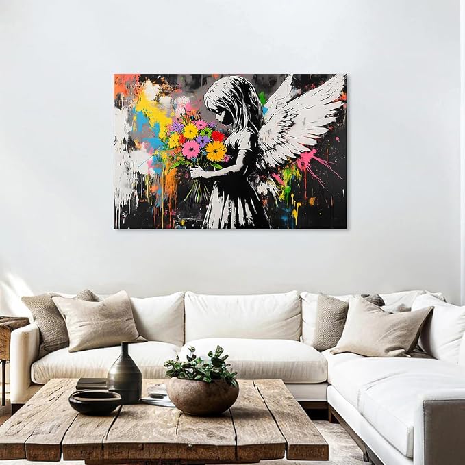 Abstract Graffiti Banksy Canvas Wall Art Banksy Angel Girls Decor Colorful - Image 3