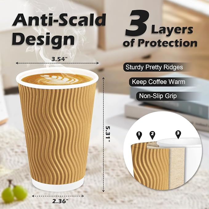 Lamosi Disposable Coffee Cups 16 OZ 90 Pack, Paper Coffee Cups 16 OZ - Image 2