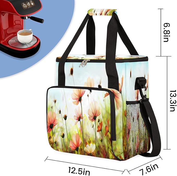 Spring Flower Coffee Maker Carring Bag Colorful Floral Travel Storage Tote Bag - Image 2