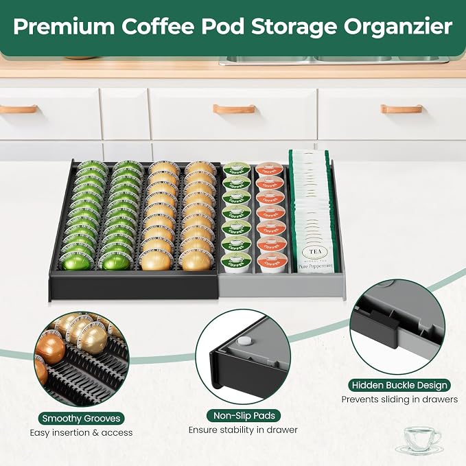 EsLuker.ly K Cup Coffee Pod Holder Organizer, Plastic Coffee Tea Drawer Insert - Image 5
