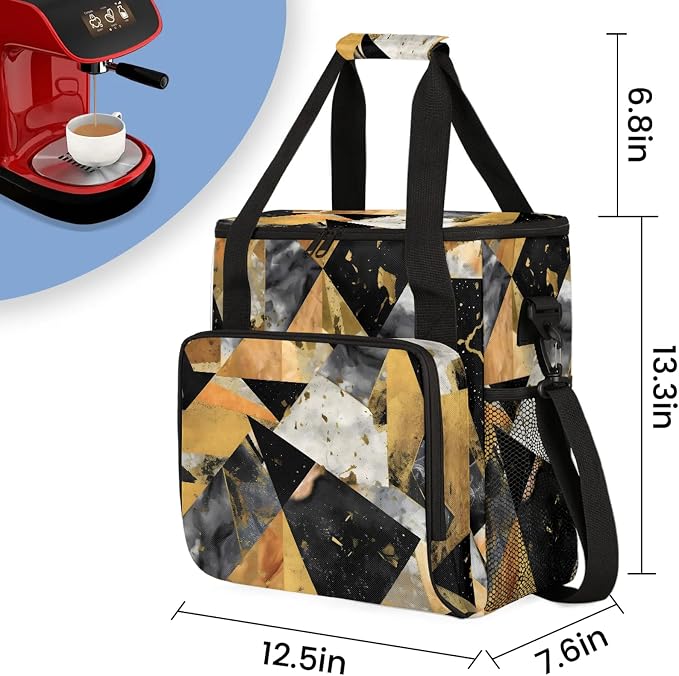 Black Gray Gold Marble Coffee Maker Carring Bag, Large Insulated Storage - Image 2