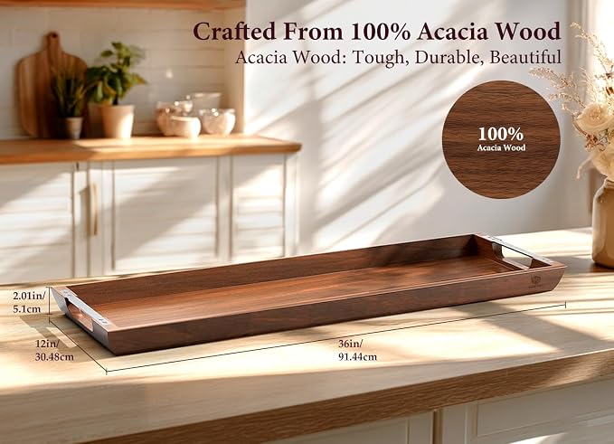 Large Acacia Wood Serving Tray - Image 2