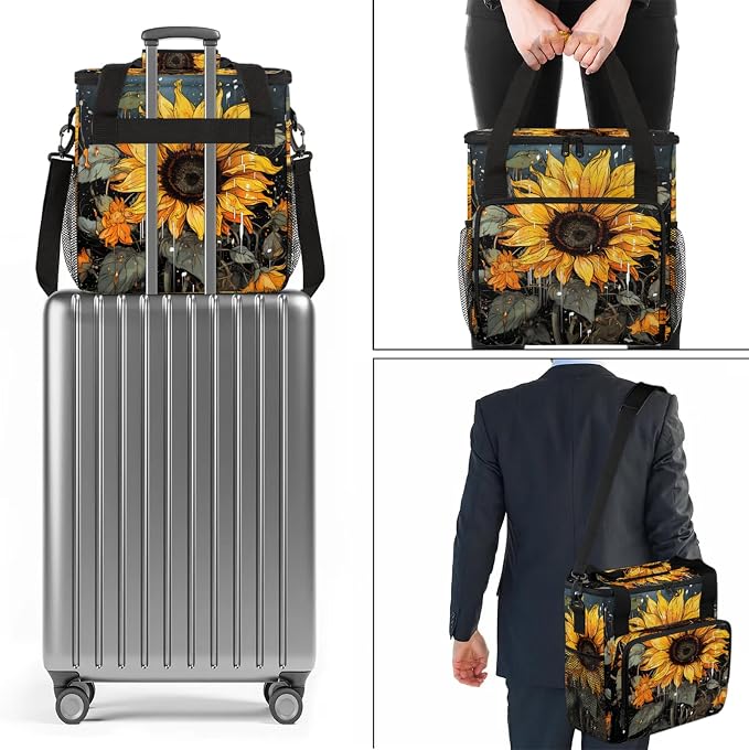 Vintage Sunflower Coffee Maker Carring Bag, Large Insulated Storage Organizer - Image 7