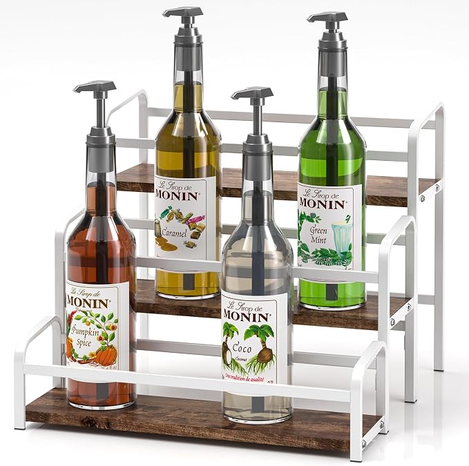 DTUQYX Coffee Syrup Organizer 3-Tier, 12 Bottles Capacity Coffee Syrup Rack by DTUQYX
