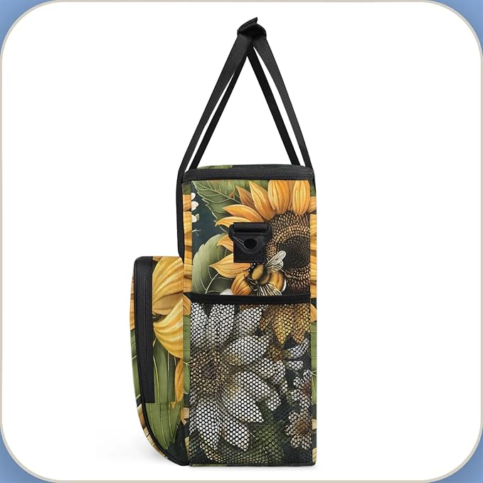 Yellow Sunflower Floral Bee Coffee Maker Carring Bag, Large Insulated Storage - Image 4