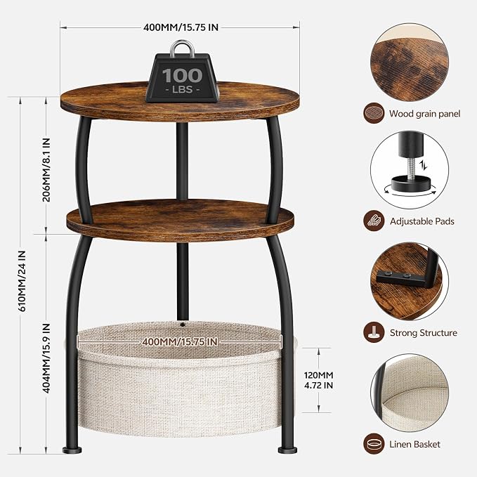 Round Side Table with Storage Basket - Image 9