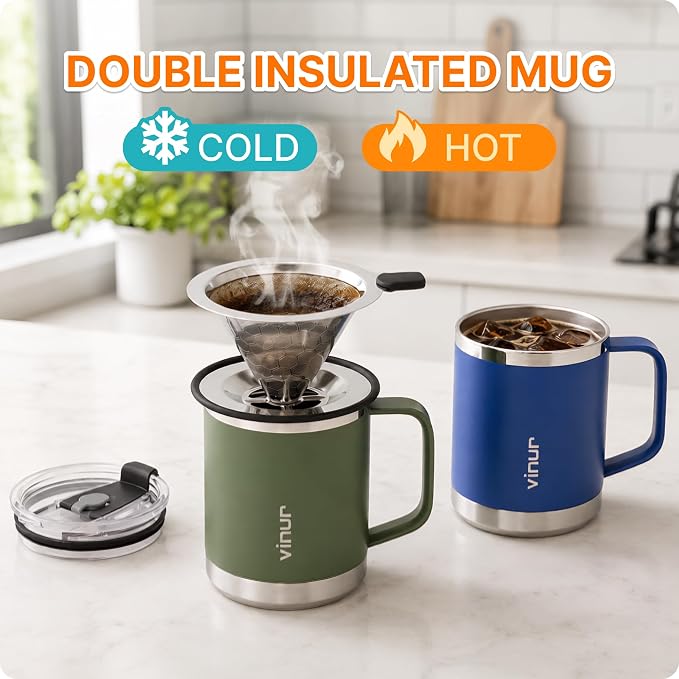 VINUR Pour Over Coffee Maker, 12 oz Insulated Coffee Maker - Image 8