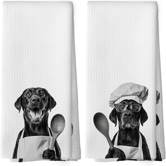 Funny Black Labrador Kitchen Towels Set of 2, Dog Kitchen Accessories, Dog Chef by Mcehtle
