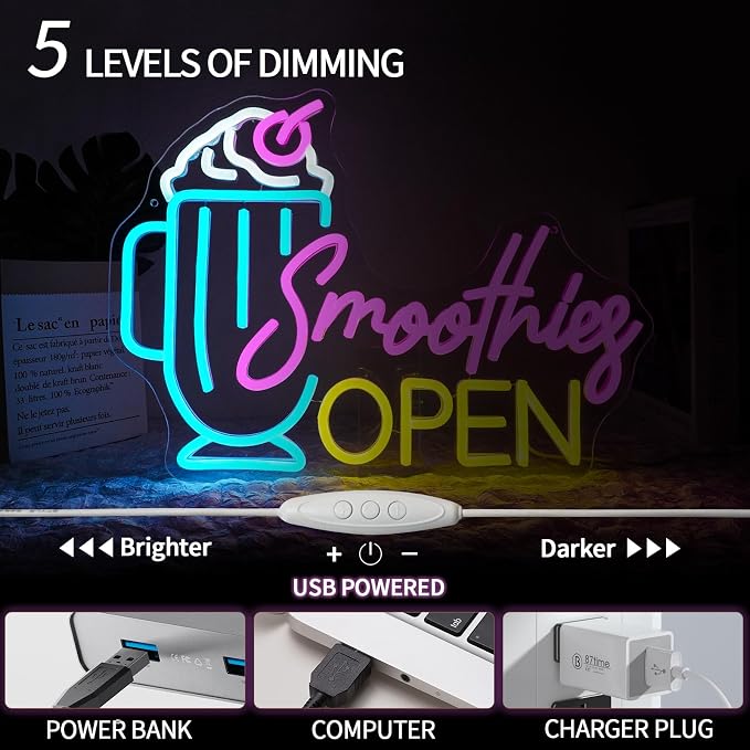 Smoothies Open Neon Sign Dimmable Frozen Fruit Smoothie Neon Light Sign - Image 4