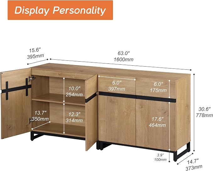 WAMPAT 2 in 1 Multifunctional Sideboard Buffet Cabinets, Modern Sideboard - Image 2