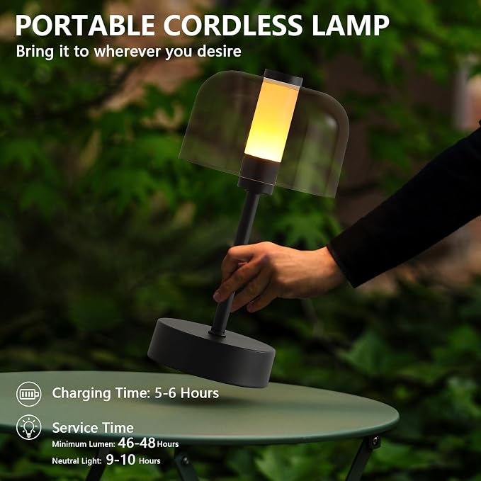 AIHYING Black Rechargeable Cordless Table Lamp, Portable Modern LED Night Light - Image 6