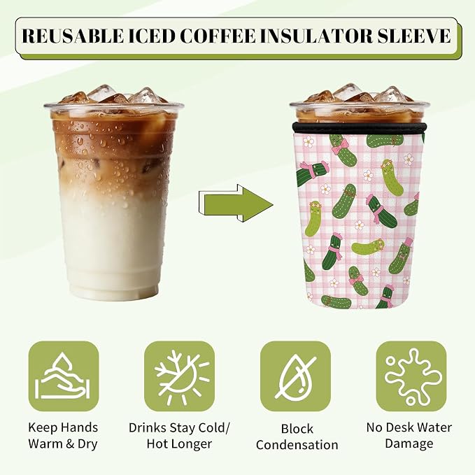 Funny Pickle Iced Coffee Cup Sleeve 3 Pack, Vegetable Lover Reusable Neoprene - Image 7