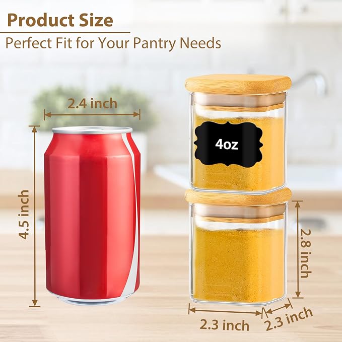 TBWIND 20 Pack 4 oz Square Glass Spice Jars - Image 7