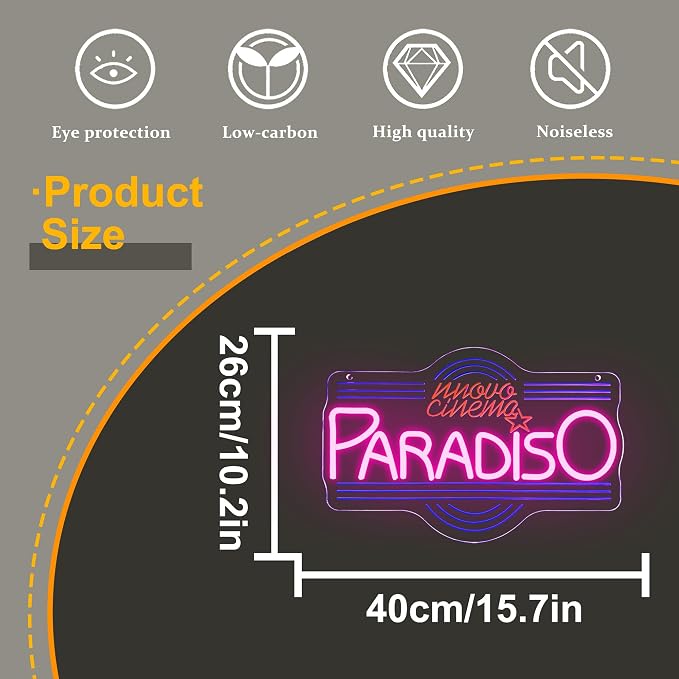 Allball Cinema Paradiso Neon Sign, LED Theater Neon Light USB Powered Dimmable - Image 5