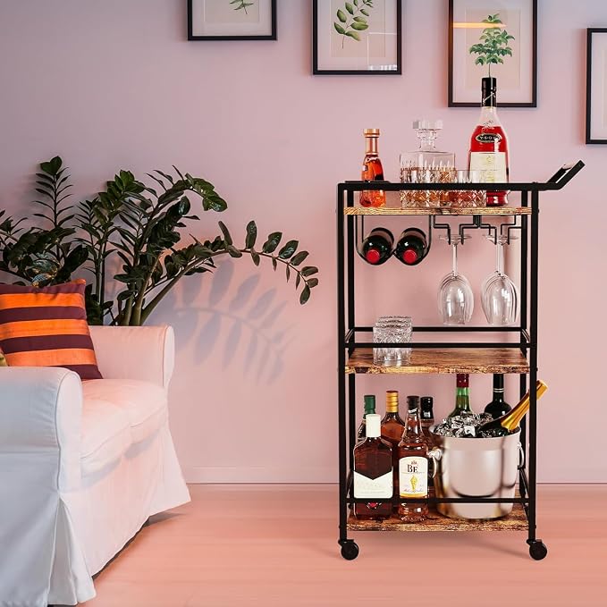LOTEYIKE 3 Tier Bar Cart, Mini Liquor Utility Cart - Image 2