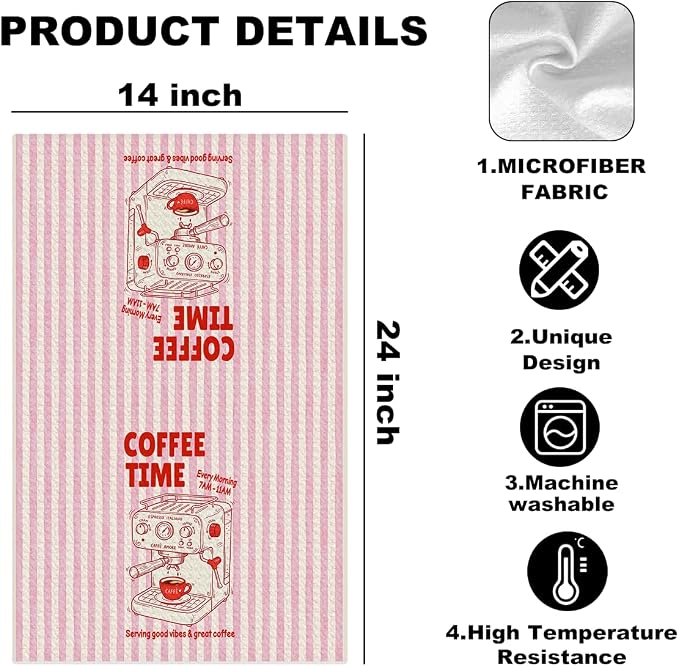 Retro Coffee Time Kitchen Towels, Vintage Espresso Machine Dish Towels - Image 2