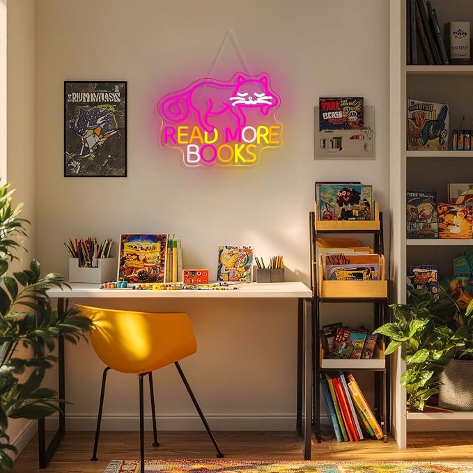 Cat Read More Books Neon Sign Led Light Dimmable LED Sign Bedroom Decor Neon - Image 3