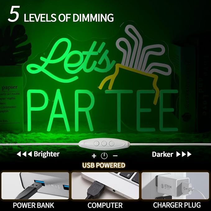 Let's Par Tee Neon Sign Dimmable Golf Neon Light Sign - Image 4