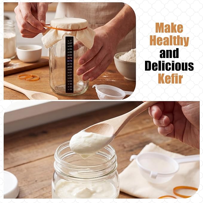 Honeydak 8 Pcs Complete Kefir Starter Kit Kombucha Fermenter Kit 32oz Mason Jar - Image 6