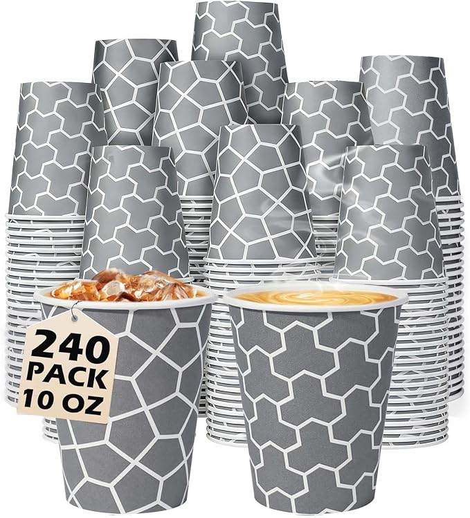 240 Count 10 oz Paper Coffee Cups, Disposable Paper Cups, Hot/Cold Beverage by Huifany