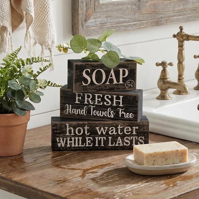 Lineshading 4 Pcs Bathroom Shelf Decor Sign Farmhouse Bathroom Decor and - Image 8