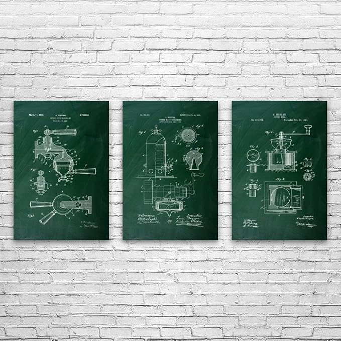 Patent Earth Espresso Bar Posters Set of 3, Restaurant Decor, Barista Gift by Unknown